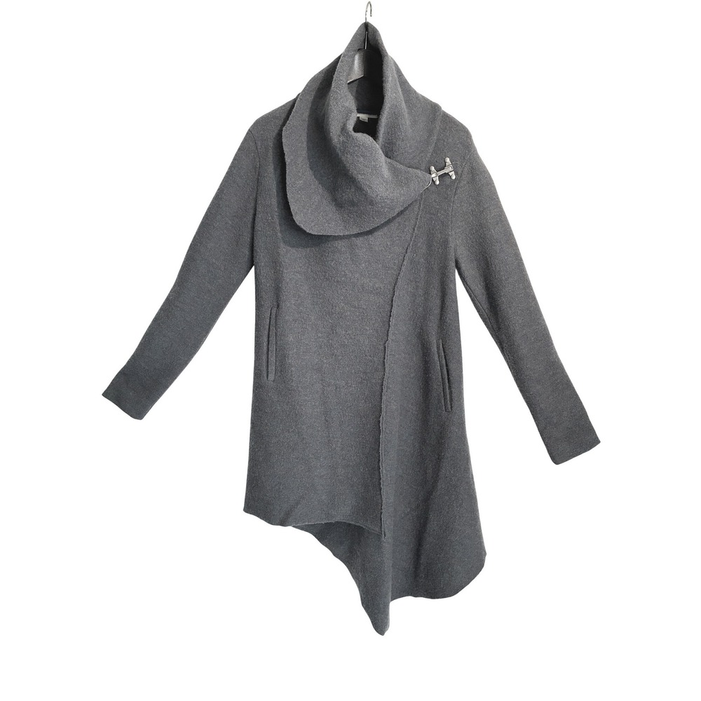 Garnet Hill 100% Boiled Wool Cowl Neck Wrap Coat Blue Grey S Lagenlook Scandi